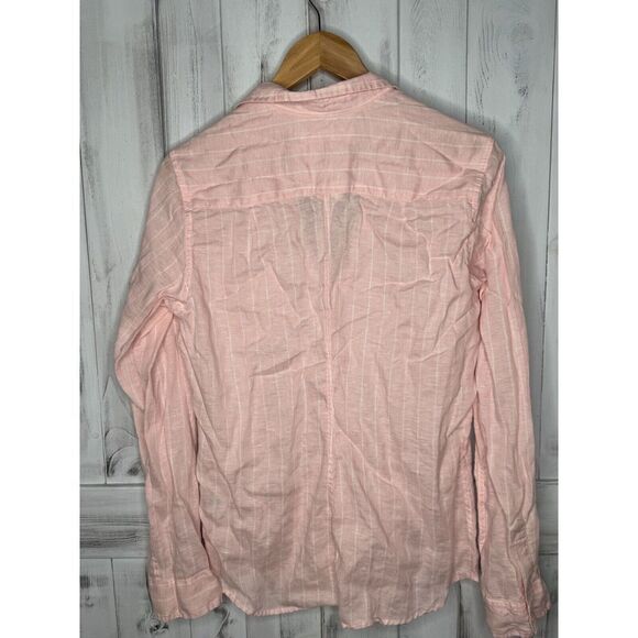 WOMENS FRANK & EILEEN BARRY 100% LINEN PINK WHITE STRIPED BUTTON UP SHIRT XL - Picture 5 of 12